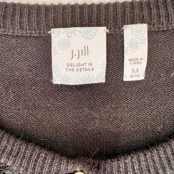 J. Jill Black Cardigan Sweater Womens Med Petite Sparkle Buttons Alpaca Romantic - Picture 10 of 11